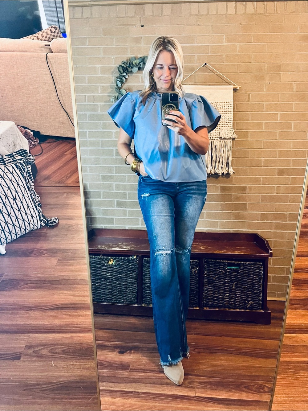 THML Light Blue Flutter Sleeve Blouse